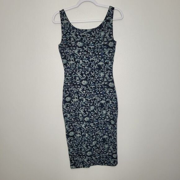 Peruvian connection blue Pima cotton blend floral bodycon dress size small - Picture 2 of 6